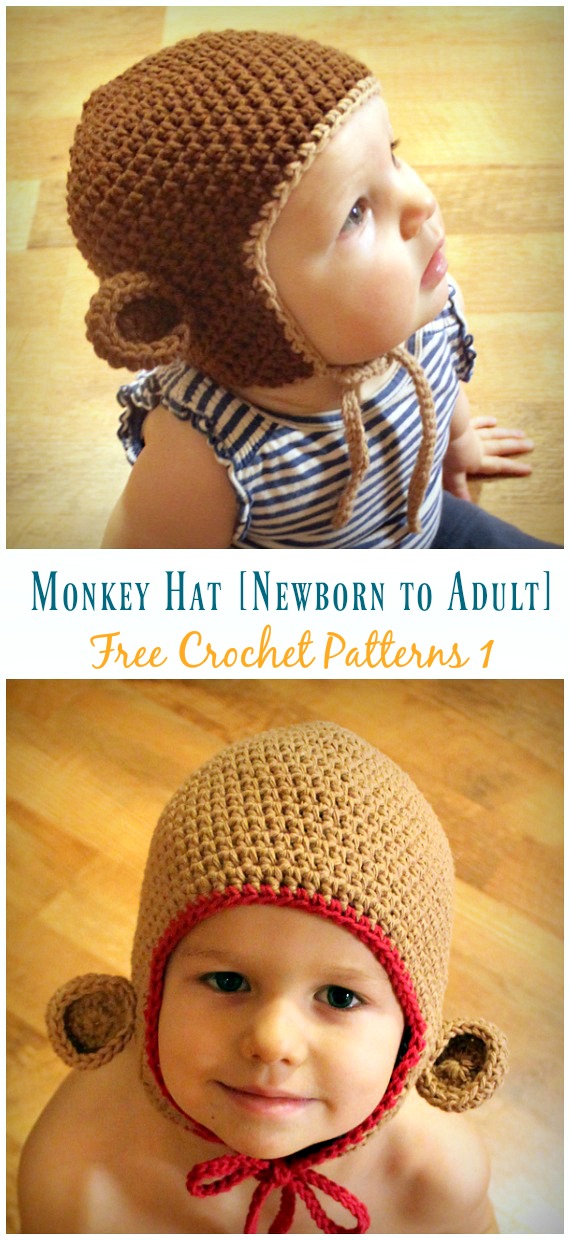 Monkey Hat Crochet Free Pattern [Newborn to Adult] -   #Monkey; #Hat; Free #Crochet; Patterns