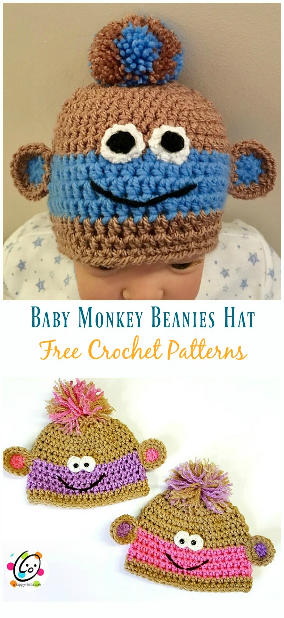 Baby Monkey Beanies Hat Crochet Free Pattern - #Monkey; #Hat; Free #Crochet; Patterns