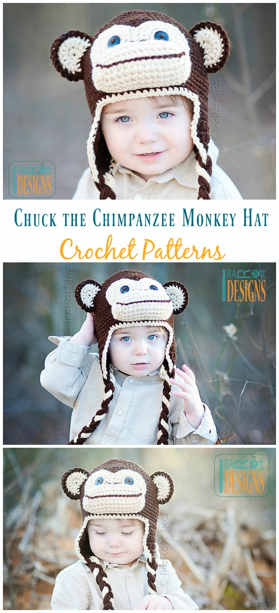 Chuck the Chimpanzee Monkey Hat Crochet Pattern - #Monkey; #Hat; #Crochet; Patterns