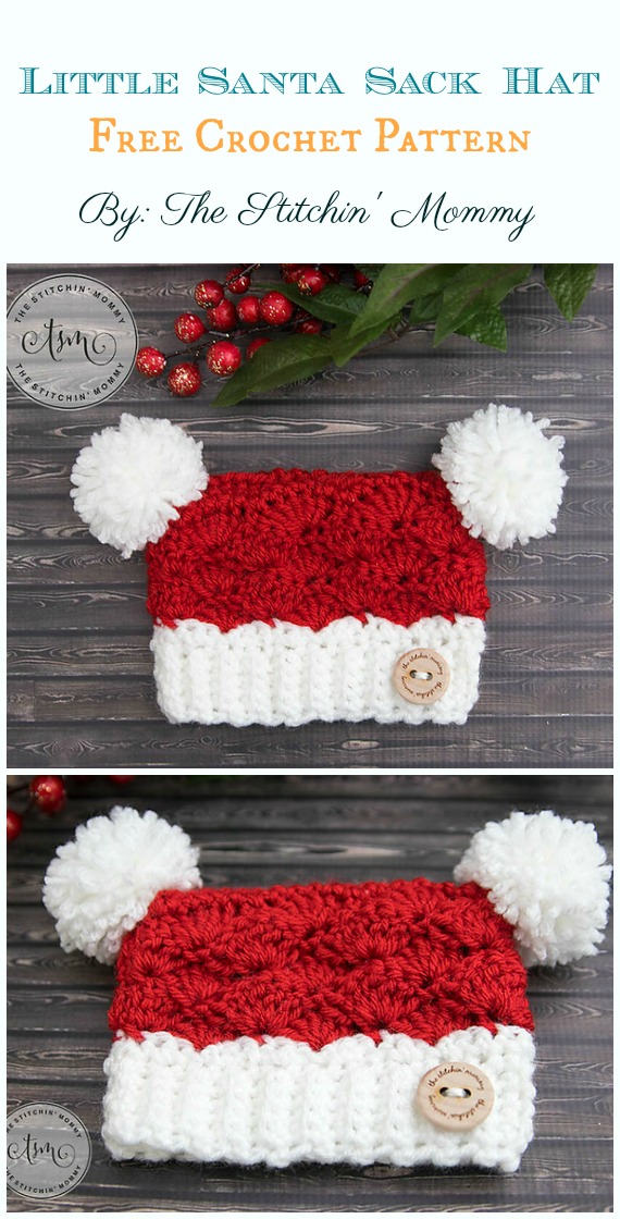 Little Santa Sack Hat Crochet Free Pattern - Sack #Hat; Free #Crochet; Patterns