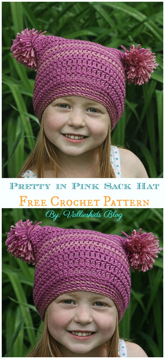 Pretty in Pink Sack Hat Crochet Free Pattern - Sack #Hat; Free #Crochet; Patterns