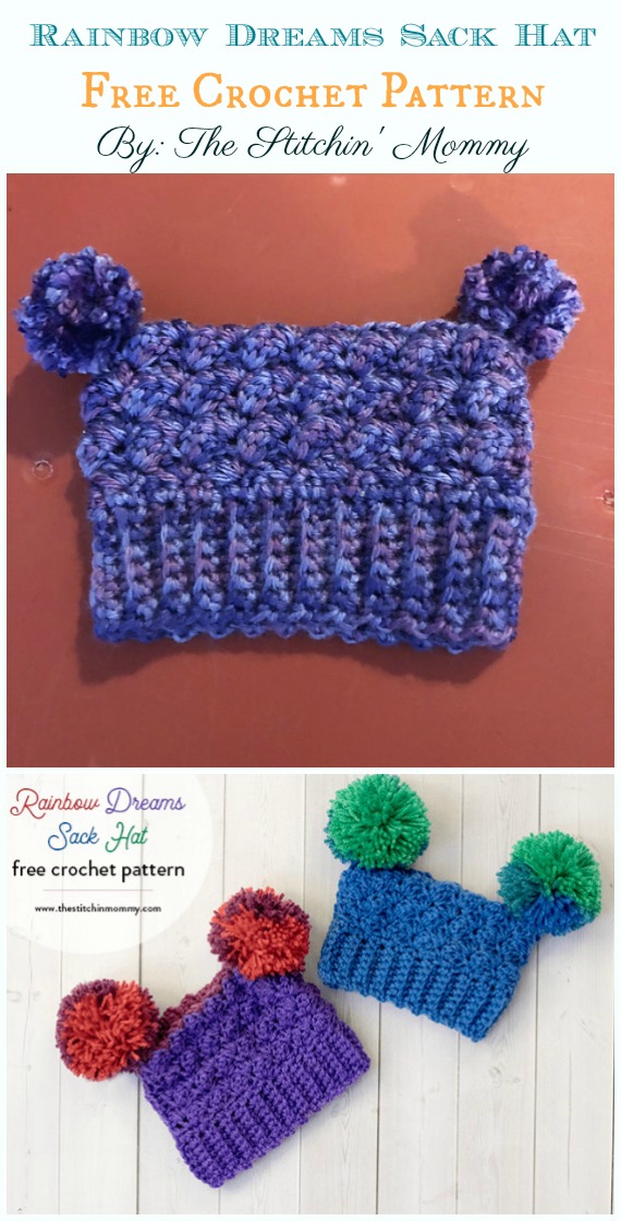 Rainbow Dreams Sack Hat Crochet Free Pattern - Sack #Hat; Free #Crochet; Patterns
