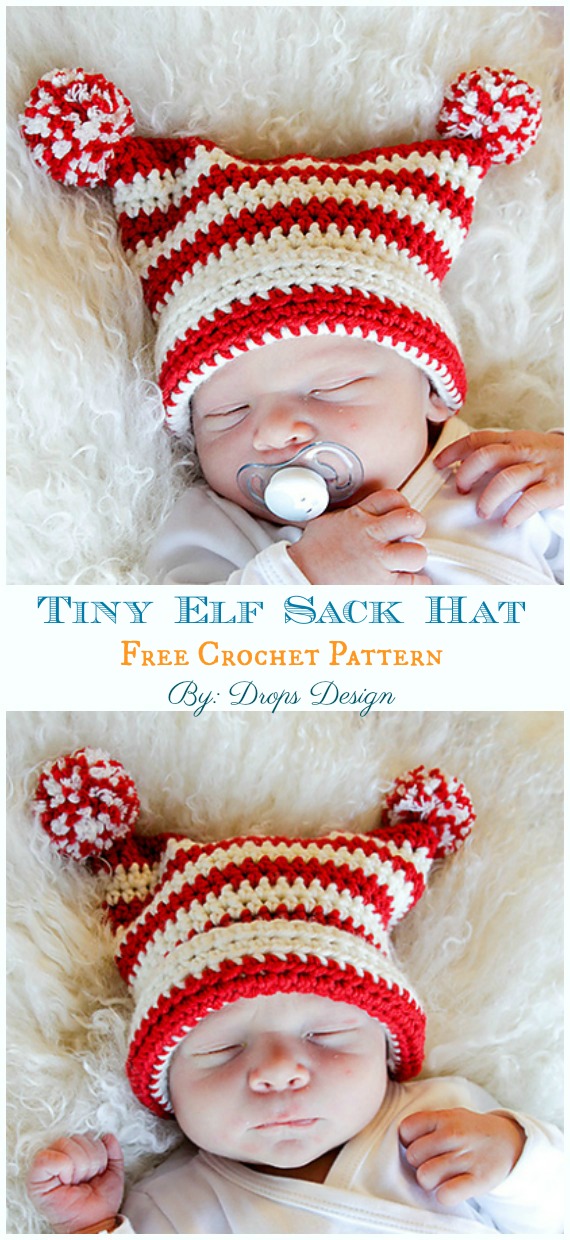 Tiny Elf Sack Hat Crochet Free Pattern - Sack #Hat; Free #Crochet; Patterns