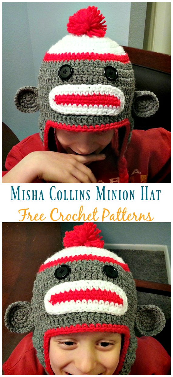 Misha Collins Minion Hat Crochet Free Pattern - Sock #Monkey; #Hat; Free #Crochet; Patterns