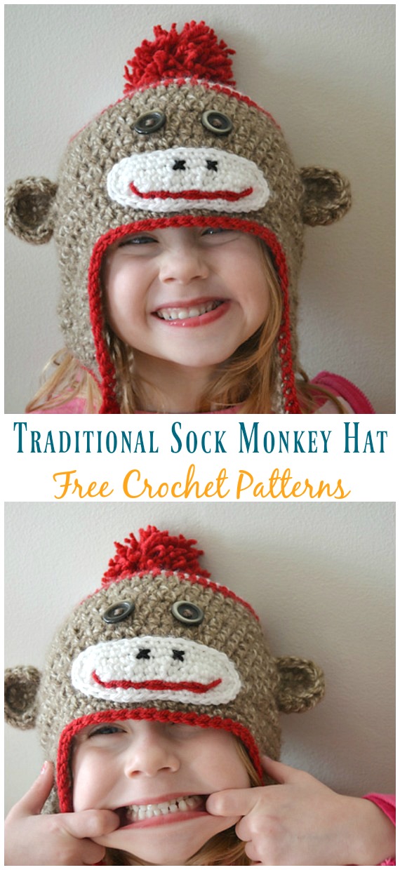 Traditional Sock Monkey Hat Crochet Free Pattern - Sock #Monkey; #Hat; Free #Crochet; Patterns