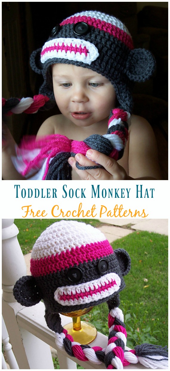 Toddler Sock Monkey Hat Crochet Free Pattern - Sock #Monkey; #Hat; Free #Crochet; Patterns