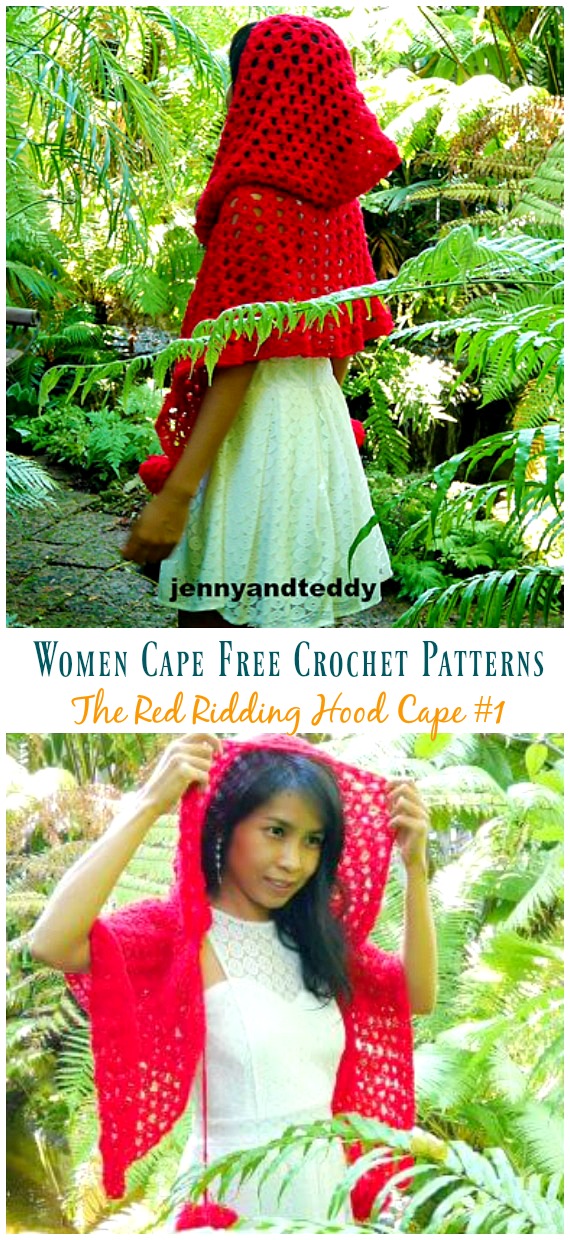 The Red Ridding Hood Cape Crochet Free Pattern - Women #Cape; Free #Crochet; Patterns