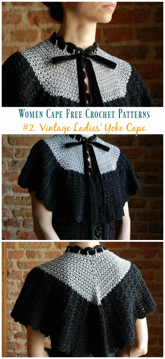 Vintage Ladies' Yoke Cape Crochet Free Pattern - Women #Cape; Free #Crochet; Patterns