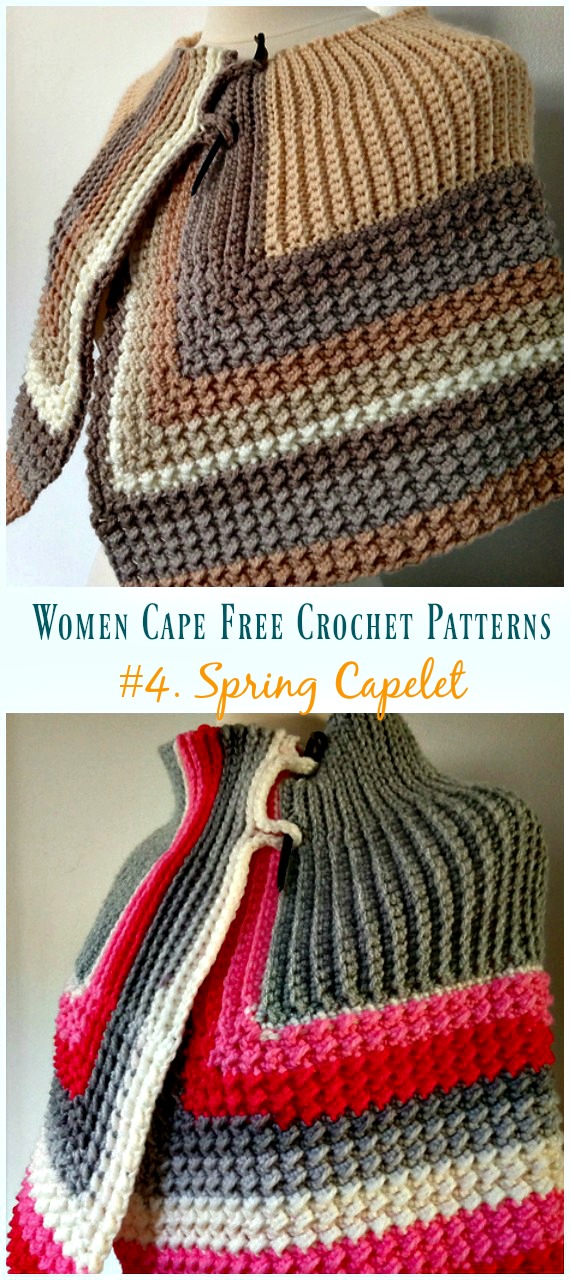 Spring Capelet Crochet Free Pattern - Women #Cape; Free #Crochet; Patterns