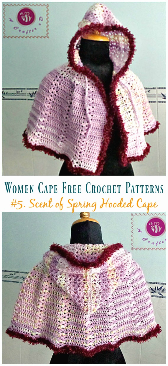Scent of Spring Hooded Cape Crochet Free Pattern - Women #Cape; Free #Crochet; Patterns