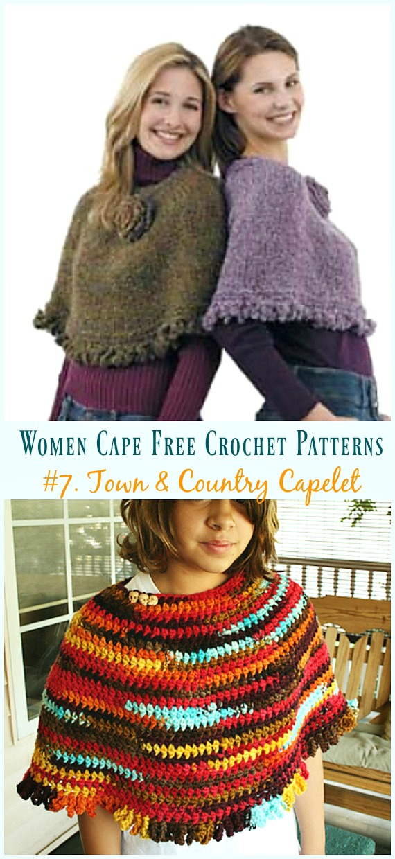 Town & Country Capelet Crochet Free Pattern - Women #Cape; Free #Crochet; Patterns