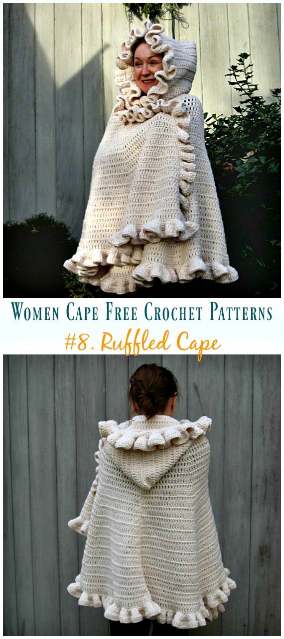 Ruffled Cape Crochet Free Pattern - Women #Cape; Free #Crochet; Patterns