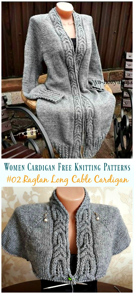 Raglan Knit Long Cable Cardigan Knitting Free Pattern - Women #Cardigan; Free #Knitting; Patterns