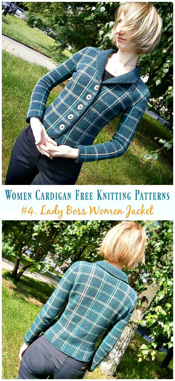 Lady Boss Women Plaid Jacket Knitting Free Pattern - Women #Cardigan; Free #Knitting; Patterns