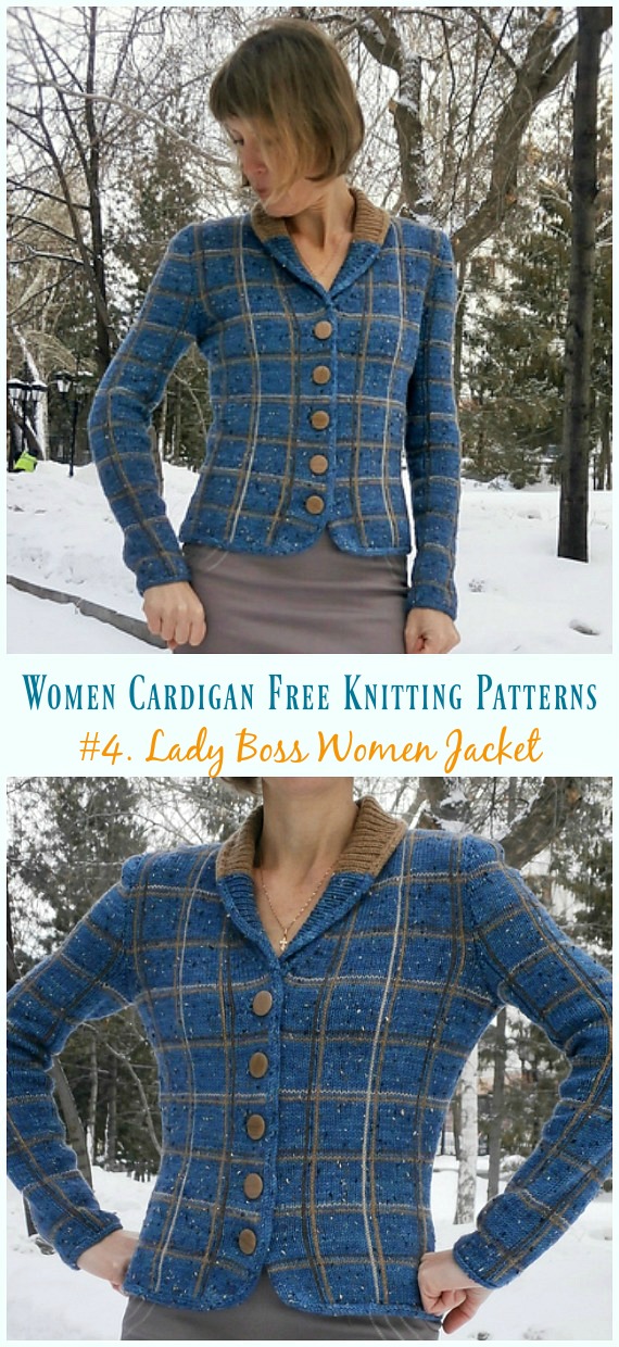 Lady Boss Women Plaid Jacket Knitting Free Pattern - Women #Cardigan; Free #Knitting; Patterns