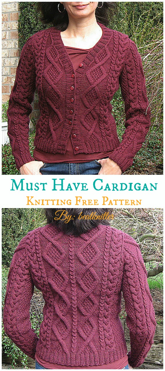 Must Have Cable Cardigan Knitting Free Pattern  - Women #Cardigan; Free #Knitting; Patterns