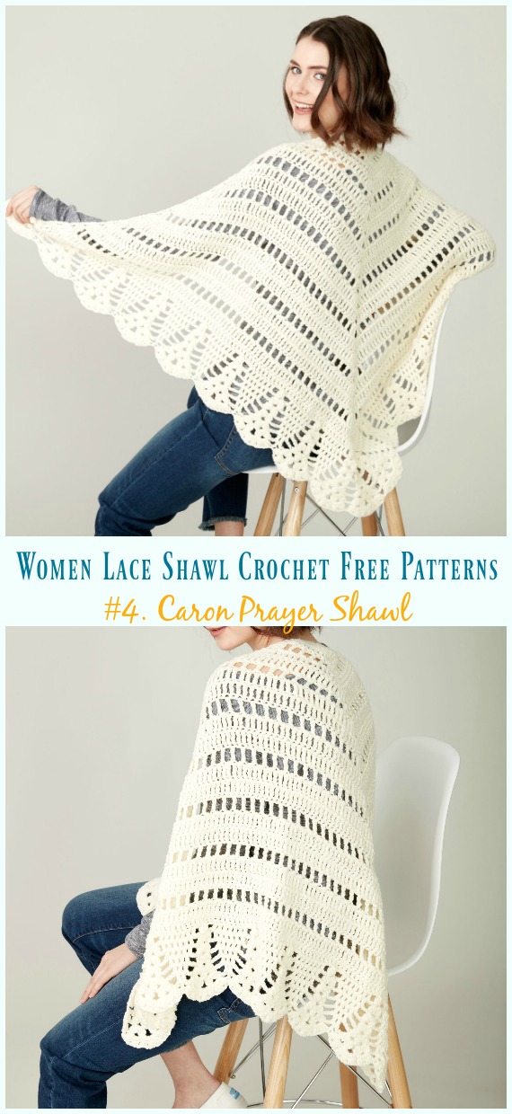 Caron Prayer Shawl Crochet Free Pattern - Women Lace #Shawl; Free #Crochet; Patterns