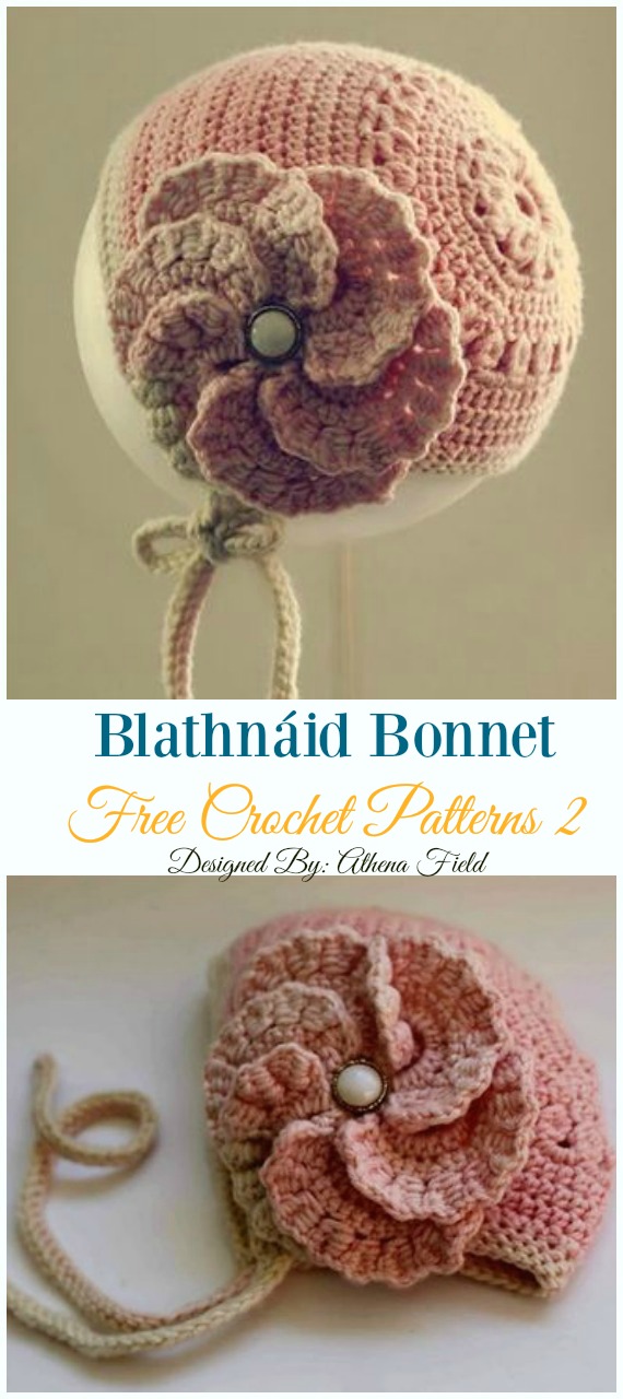 Blathnáid Bonnet Crochet Free Pattern - Baby #Bonnet; Hat Free #Crochet; Patterns