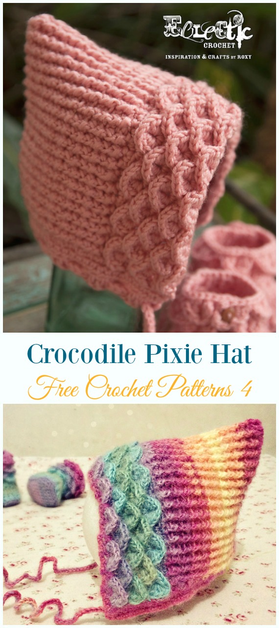 Crocodile Pixie Hat Crochet Free Pattern - Baby #Bonnet; Hat Free #Crochet; Patterns
