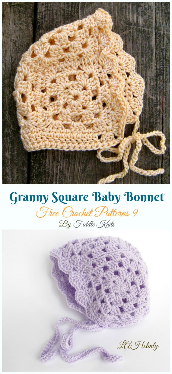 Granny Square Baby Bonnet Crochet Free Pattern - Baby #Bonnet; Hat Free #Crochet; Patterns