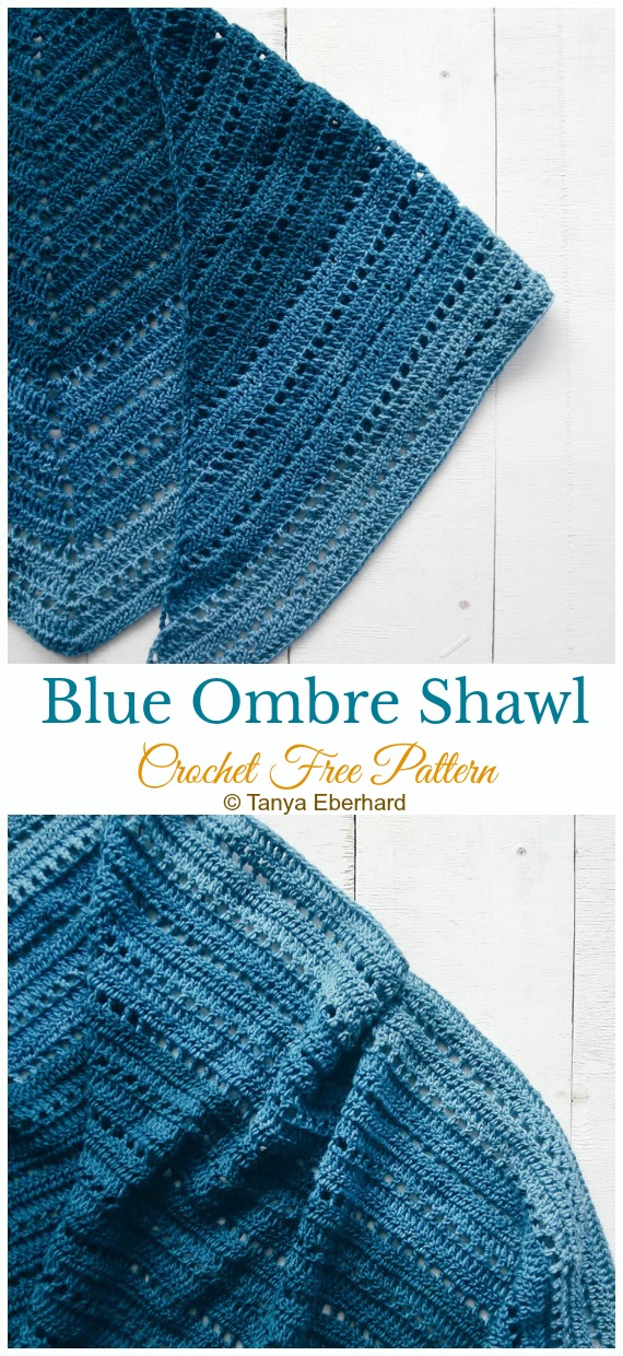 Blue Ombre Shawl Crochet Free Pattern -  Women Lace #Shawl; Free #Crochet; Patterns
