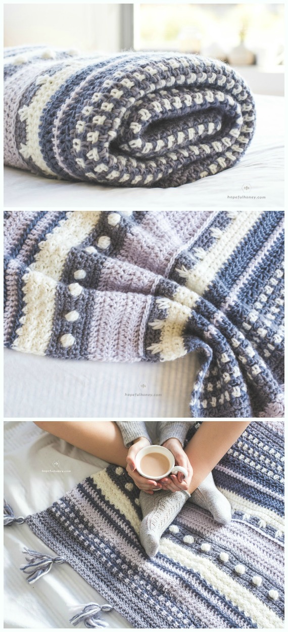 Winter Tempest Blanket Crochet Free Pattern - Bobble & Popcorn #Blanket; Free #Crochet; Patterns