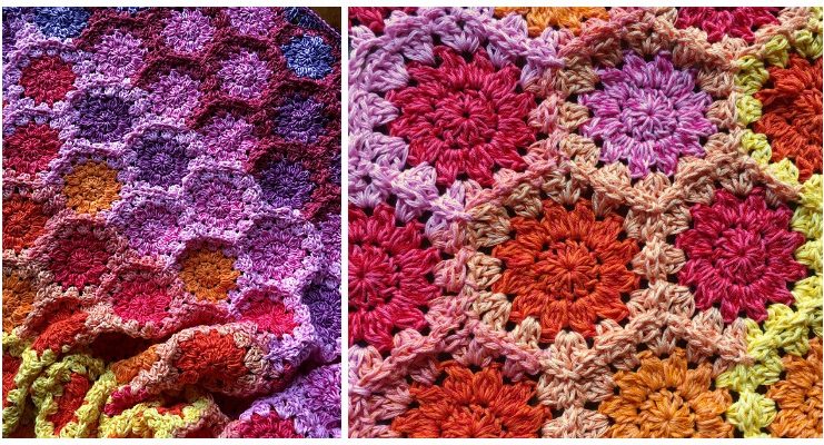 Cozy Flowers Blanket Crochet Free Pattern - #Hexagon; Blankets Free #Crochet; Patterns