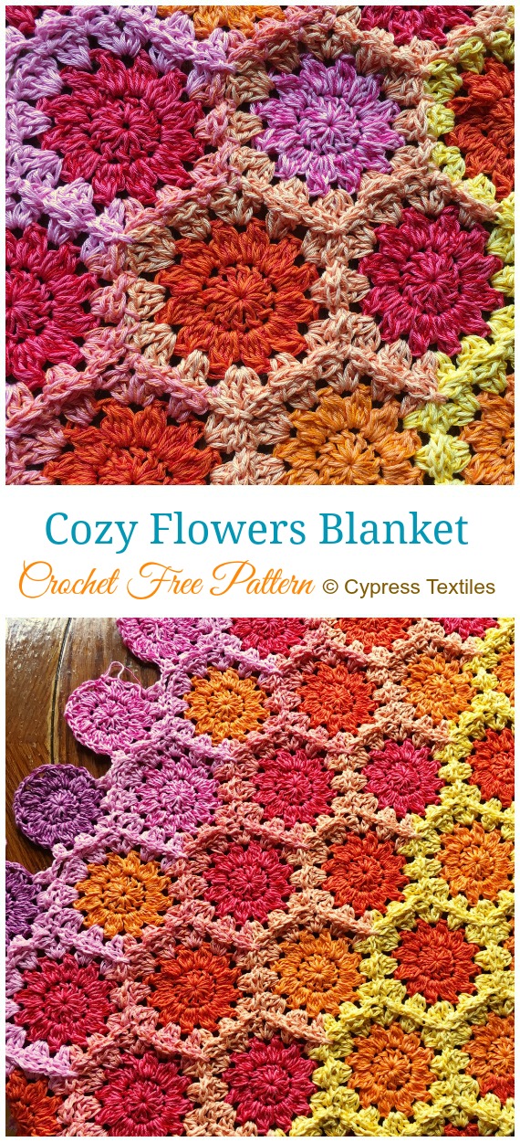 Cozy Flowers Blanket Crochet Free Pattern - #Hexagon; Blankets Free #Crochet; Patterns