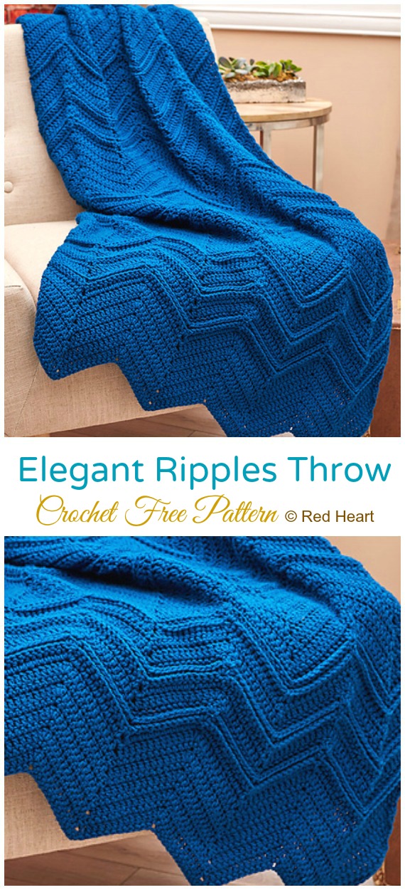 Elegant Ripples Throw Crochet Free Pattern -  - #Crochet; Ripple #Blanket; Free Crochet Pattern