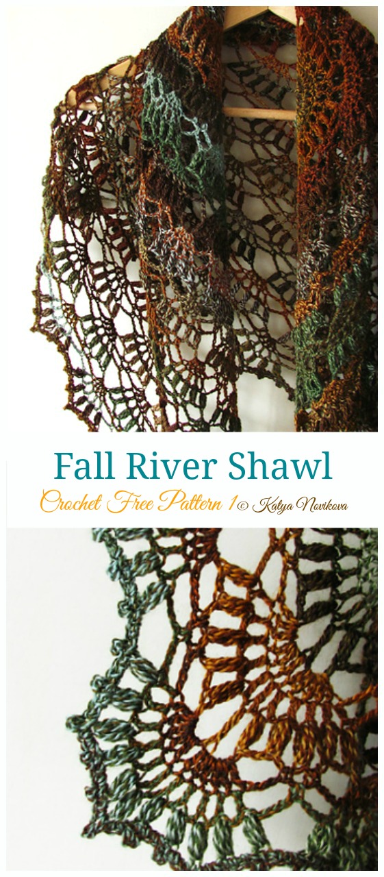 Fall River Shawl Crochet Free Pattern - Women Lace #Shawl; Free #Crochet; Patterns