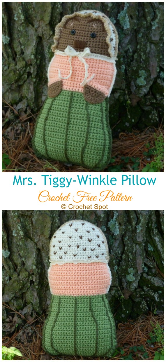 Mrs. Tiggy-Winkle Pillow Crochet Free Pattern -Fun #Crochet Kids #Pillows Free Patterns