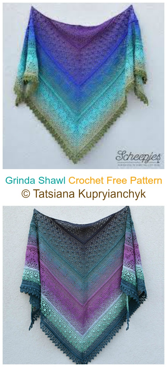 Grinda Shawl Crochet Free Pattern - Women Lace #Shawl; Free #Crochet; Patterns