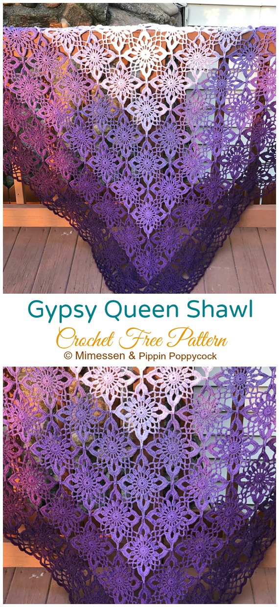 Gypsy Queen Shawl Crochet Free Pattern- Women Lace #Shawl; Free #Crochet; Patterns