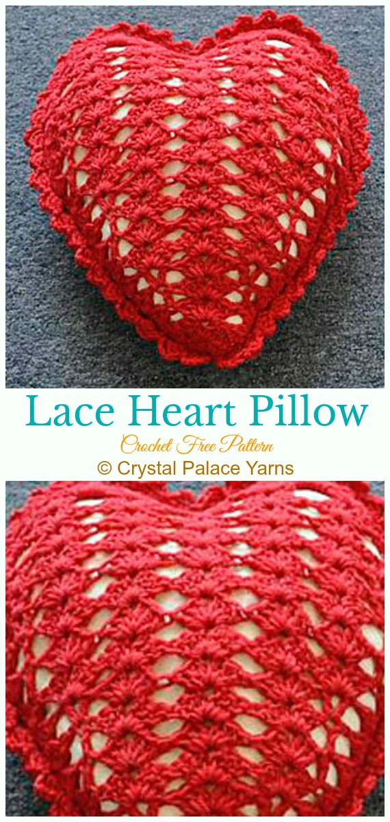 Lace Heart Pillow Free Crochet Pattern - #Heart; #Pillow; Free #Crochet; Patterns 