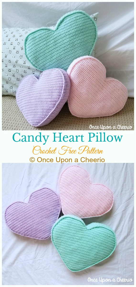 Candy Heart Pillow Crochet Free Pattern - #Heart; #Pillow; Free #Crochet; Patterns