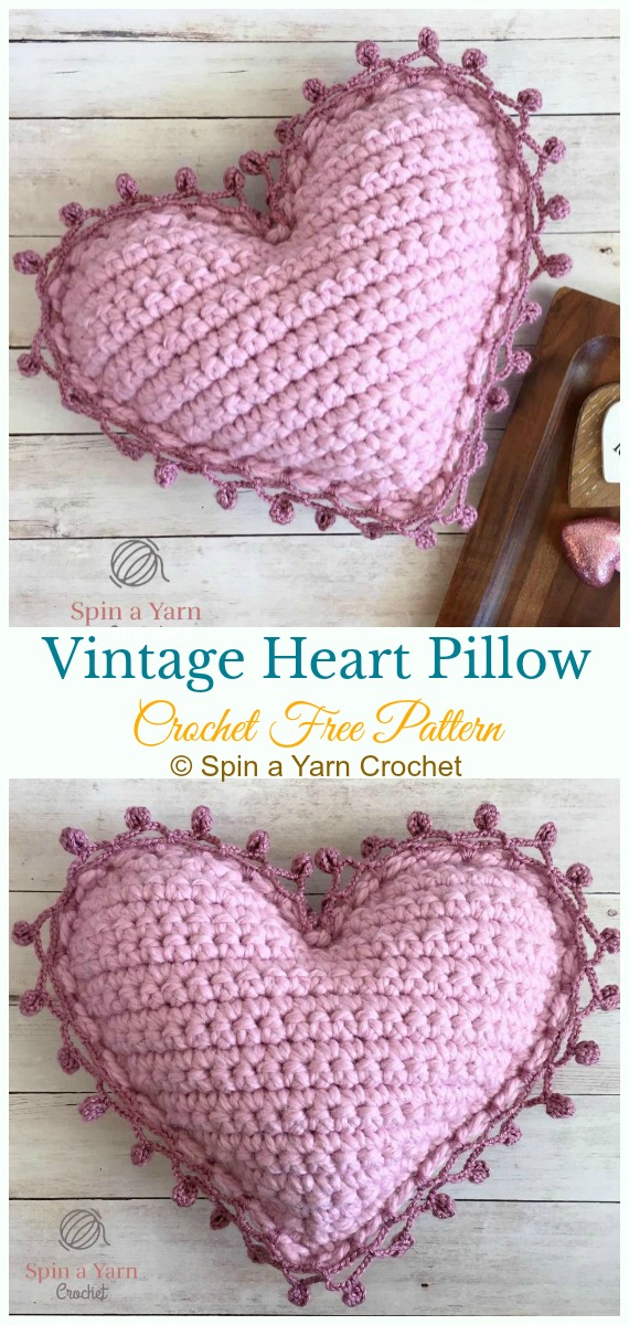Vintage Heart Pillow Crochet Free Pattern - #Heart; #Pillow; Free #Crochet; Patterns   