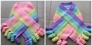 Rainbow Curly Shirley Scarf Crochet Free Pattern - Kids #Scarf; Free #Crochet; Patterns