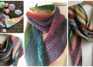 Easy Scrappy Bias Shawl Knitting Free Pattern- Women #Shawl; Free #Knitting; Patterns