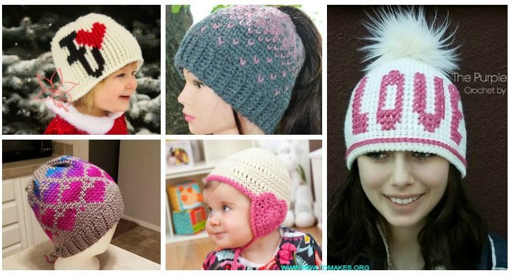 Valentine; Heart Beanie #Hat; Free #Crochet; Patterns