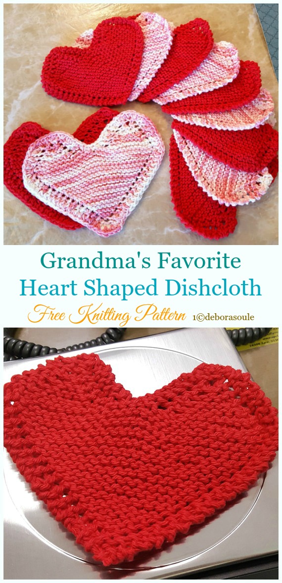 Grandma's Favorite Heart Shaped Dishcloth Knitting Free Pattern - #Valentine; Heart #DishCloth; Free #Knitting; Patterns