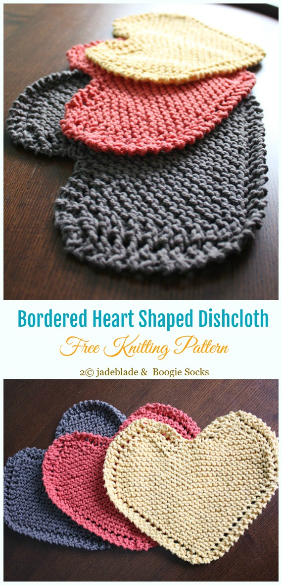 Bordered Heart-shaped Dishcloth Knitting Free Pattern - #Valentine; Heart #DishCloth; Free #Knitting; Patterns 