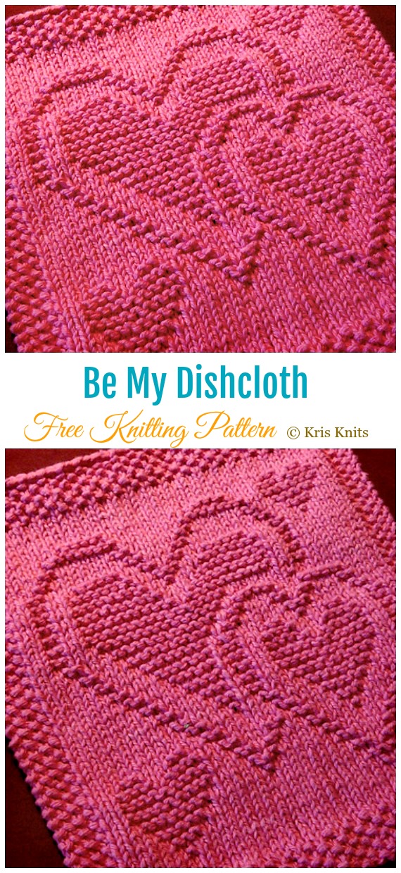 Be My Dishcloth Knitting Free Pattern - #Valentine; Heart #DishCloth; Free #Knitting; Patterns  