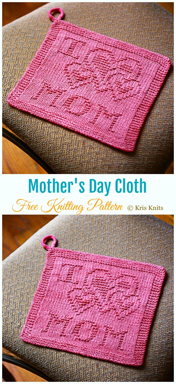 Mother's Day Cloth Knitting Free Pattern - #Valentine; Heart #DishCloth; Free #Knitting; Patterns  