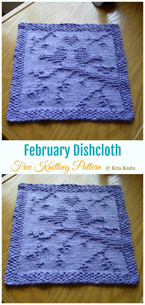 February Dishcloth Knitting Free Pattern - #Valentine; Heart #DishCloth; Free #Knitting; Patterns  