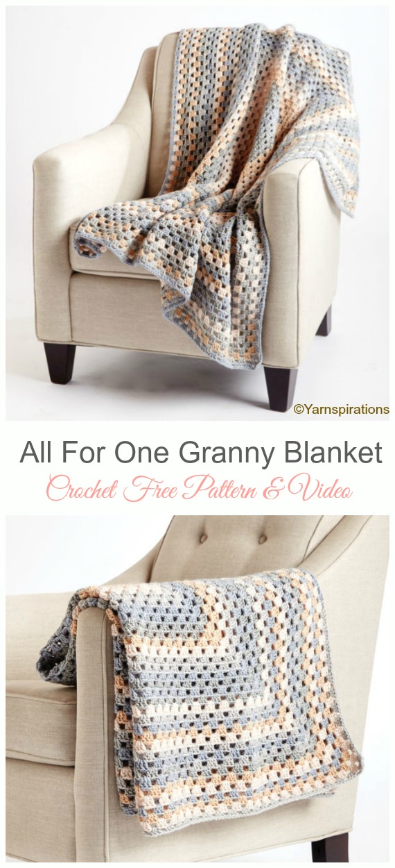 Bernat All For One Granny Square Blanket Crochet Free Pattern & Video - Never Ending Square #Blanket; #Crochet; Free Patterns