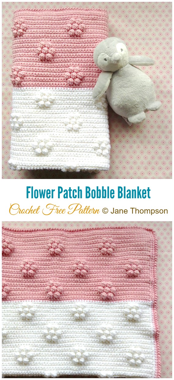 Flower Patch Bobble blanket Crochet Free Pattern - Bobble & Popcorn #Blanket; Free #Crochet; Patterns