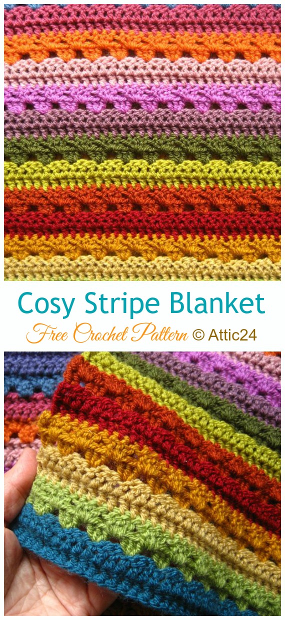 Cosy Stripe Blanket Crochet Free Pattern - Stripy #Blanket; Free #Crochet; Patterns