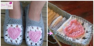 Cozy Granny Heart Slippers Crochet Free Pattern - Adult #Slipper; Free #Crochet: Patterns