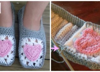 Cozy Granny Heart Slippers Crochet Free Pattern - Adult #Slipper; Free #Crochet: Patterns