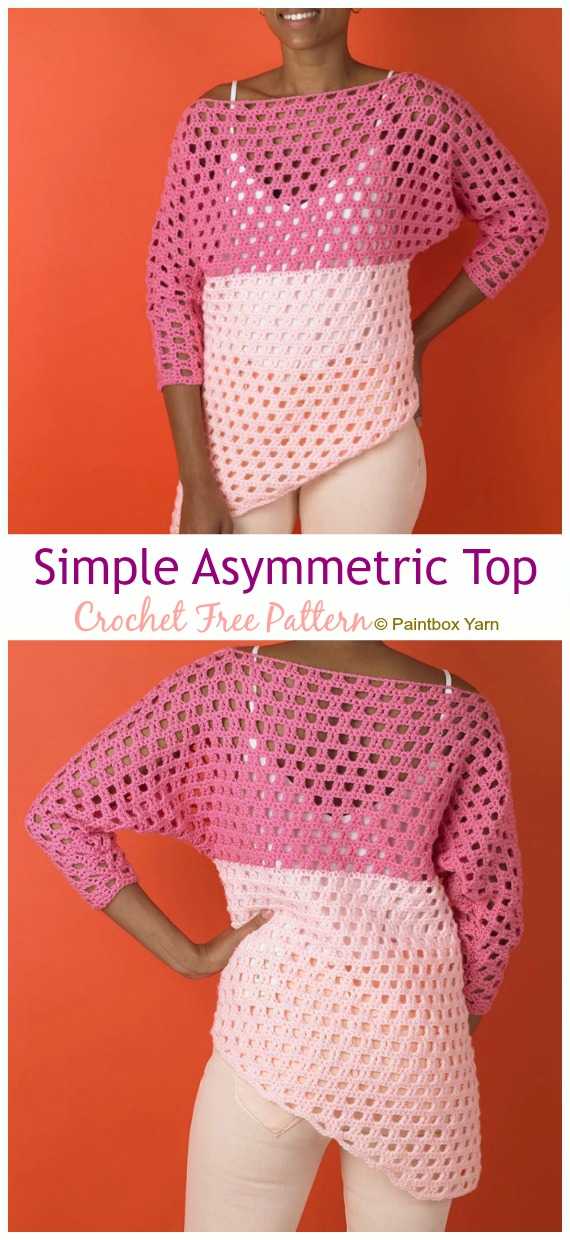 Simple Crochet Asymmetrical Top Free Pattern - Women Summer #Top Free #Crochet; Patterns